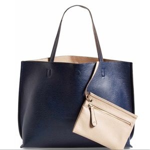 Street level Tan & Navy reversible tote bag